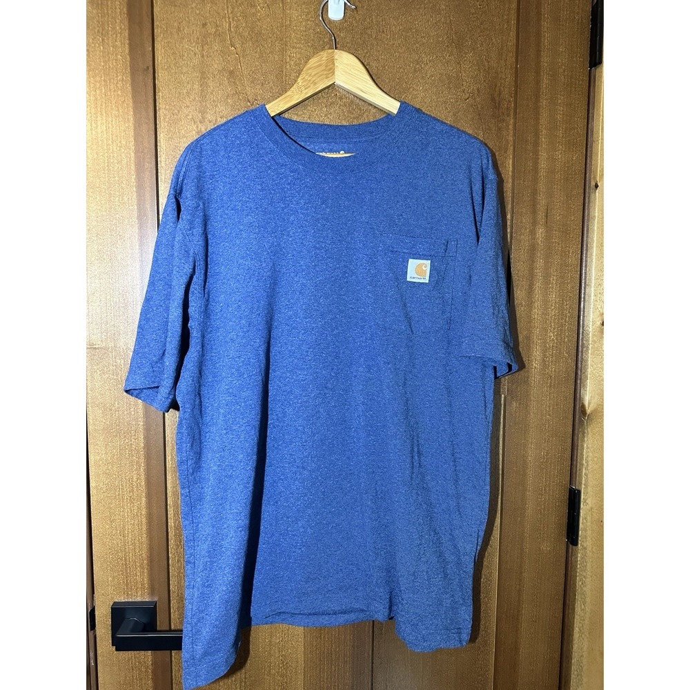 Carhartt Pocket T Shirt Blue Heather Loose Fit Short Sleeve Mens Large Logo Tee